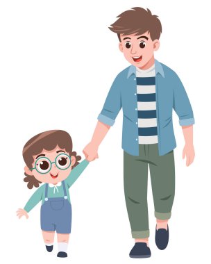 Küçük kızıyla birlikte yürürken el ele tutuşan bir babanın hoş bir çizimi..