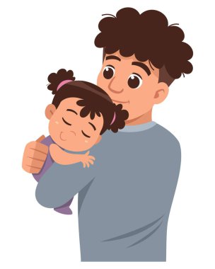 Uyuyan kızını nazikçe omzuna alan bir babanın dokunaklı karikatür çizimi..