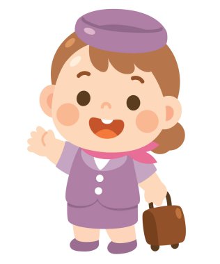 Sevimli Çizgi film Kız Uçuş Görevlisi