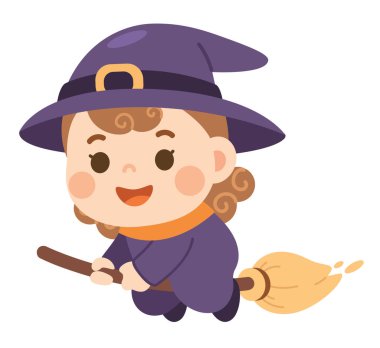 Süpürgeyle Uçan Şirin Küçük Cadı Çizgi Film Çizimi