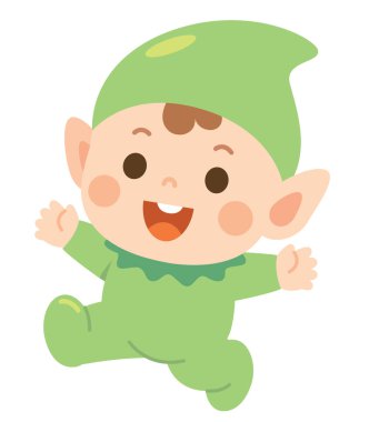 Yeşil Kostümlü Şirin Bebek Elf Çocuk Çizgi Film Karakteri