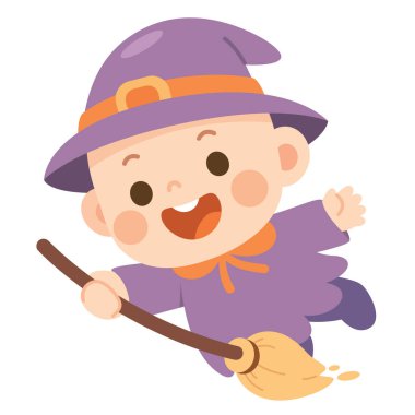 Tatlı Bebek Cadı Süpürgedeki Cadılar Bayramı Karakterinde Uçuyor