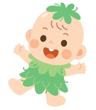 Yaprak Perisi Kostümlü Şirin Bebek Doğa Fantezi Karakteri Çizimi