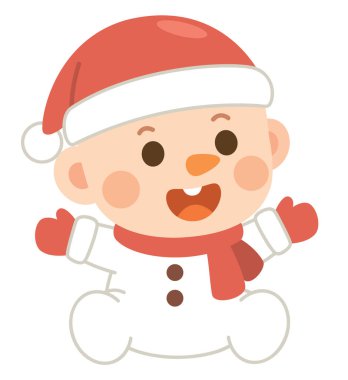 Noel Baba Şapkalı Şirin Bebek Kardan Adam Çizgi Film Karakteri