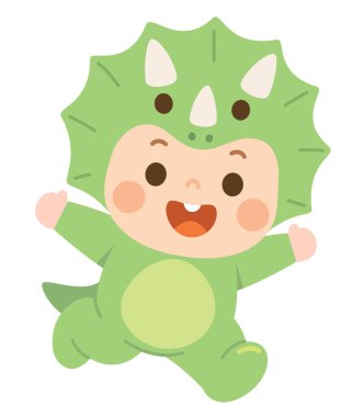 Yeşil Triceratops Dinozor Kostümlü Mutlu Bebek Çizgi Filmi