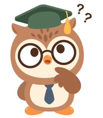 Tatlı Çizgi Roman Baykuşu Mezuniyet Şapkasında Düşünüyor