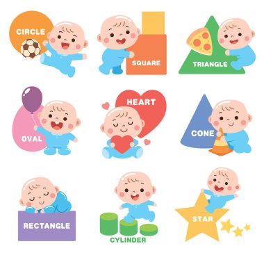 Şirin Bebek Öğrenme Geometrik Şekilleri Çocuklar için Eğitici Vektör Kümesi