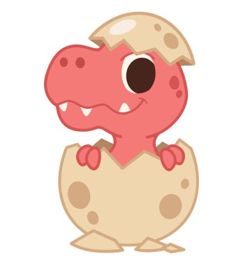 Yumurta Çizgi Filmi Vektör İllüstrasyonundan çıkan Şirin Bebek Dinozor.