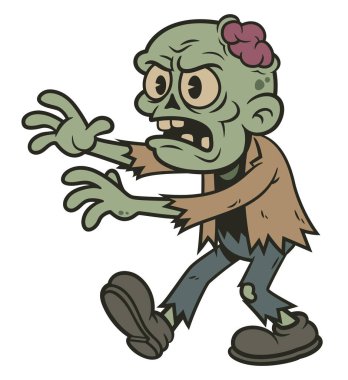 Beyaz Arkaplanda Öfkeli İfadesi Olan Tatlı Retro Çizgi Roman Zombi Yürüyüşü