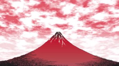 Red Fuji towering in the evening