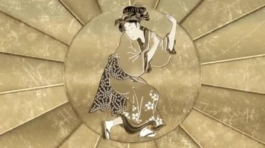 Gold Dancing Japanese Clothes Woman