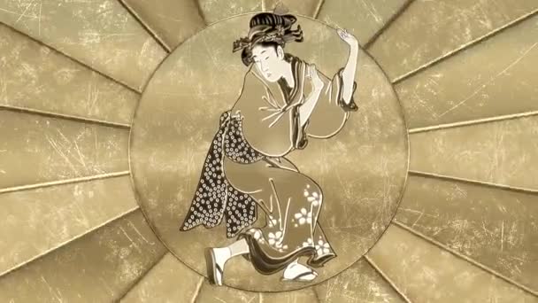 Gold Dancing Japanese Clothes Woman — стоковое видео