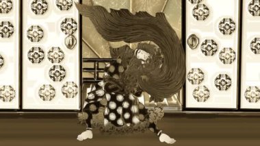 Kabuki actor looking good in a gold Japanese-style room
