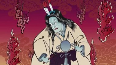 Scary woman with a candle on her head