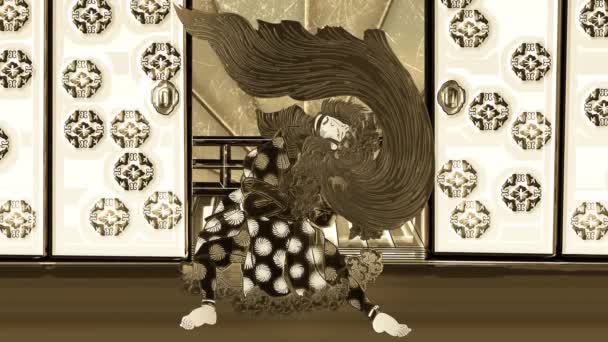 Kabuki Actor Looking Good Gold Japanese Style Room — 图库视频影像