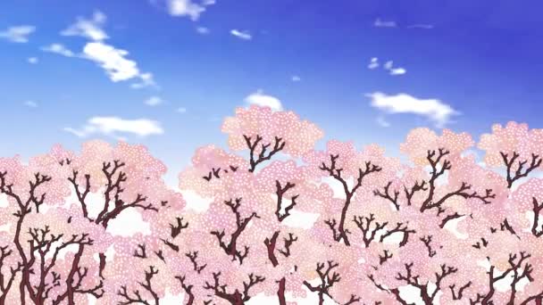 Ряд Вишневих Дерев Блакитне Небо — стокове відео