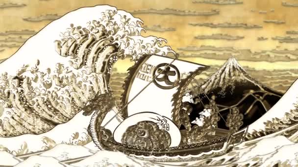 Kanagawa Okinamiura Yamashita Shirasame Rats Treasure Ship — Stockvideo