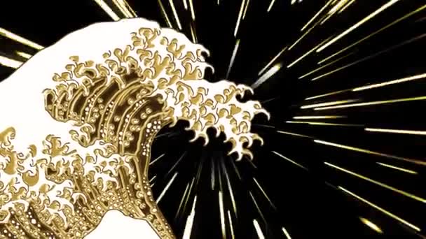 Golden Kanagawa Okinamiura Concentrated Line Version — Stock Video