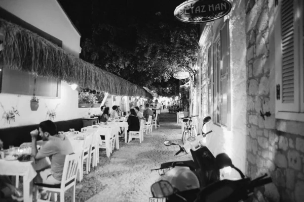 Чорно Біле Фото Ресторану Місті — стокове фото
