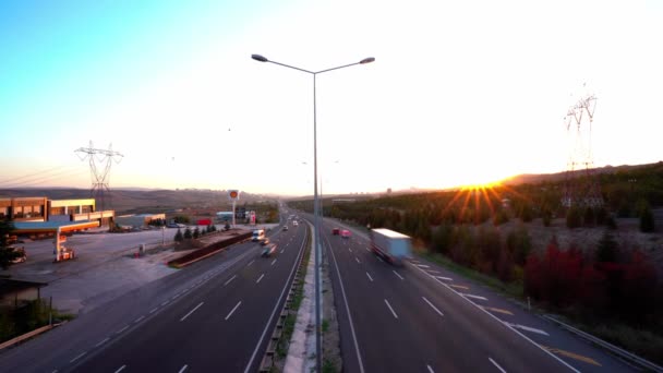 Traficul Curge Apus Expunere Lungă — Videoclip de stoc