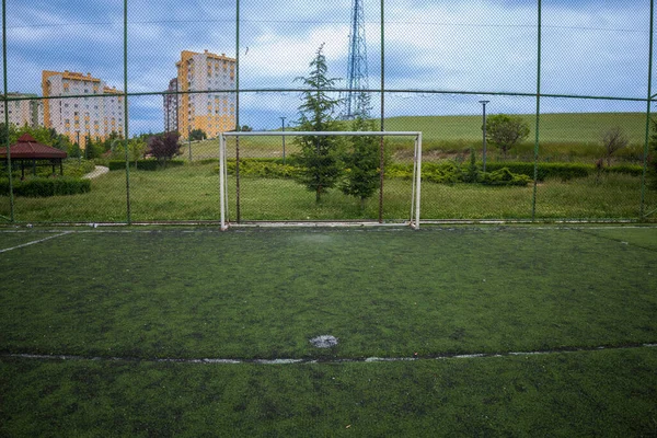 Fotbollsplan Och Tomt Mål — Stockfoto