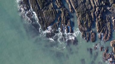 İskoçya kıyıları Dunnottar Kalesi yakınlarında. Yukarıdan görüntüle