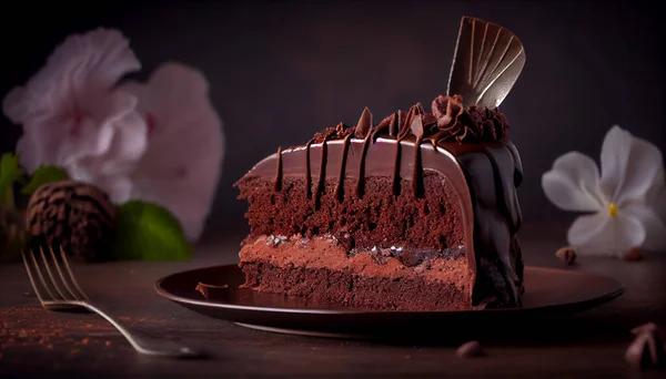 Schokoladenkuchen Auf Dem Tisch Urlaubsgenuss — Stockfoto