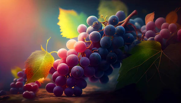 Beautiful Bunches Grapes Bright Rays Sunlight — Stock Photo, Image