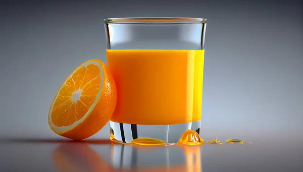 Egy Pohár Friss Citruslé Narancs Mellett Minimalizmus — Stock Fotó