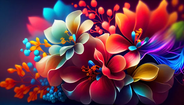 Belles Fleurs Multicolores Aux Couleurs Vives Saturées — Photo