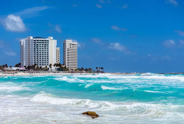 Meksyk Cancun Piękne Wybrzeże Karaibów Krajobraz Morski Turkusową Wodą — Zdjęcie stockowe