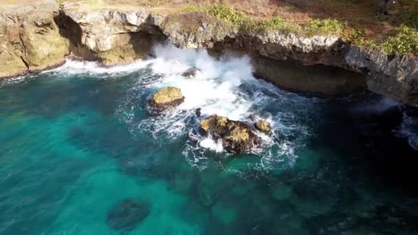 ドミニカ共和国サントドミンゴ ターコイズブルーの海と美しいカリブ海の海岸 トップビュー — ストック動画