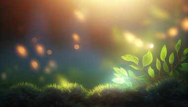 Güzel ışıklandırmalı yeşil çimen, alan derinliği sığ arkaplan resmi.