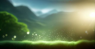 Güzel ışıklandırmalı yeşil çimen, alan derinliği sığ arkaplan resmi.