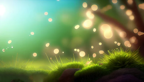 Grönt Gräs Med Vacker Belysning Bakgrundsbild Med Grunt Skärpedjup — Stockfoto