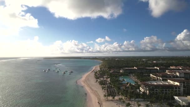 Dominikana Punta Cana Piękne Wybrzeże Morza Karaibskiego Turkusową Wodą Palmami — Wideo stockowe