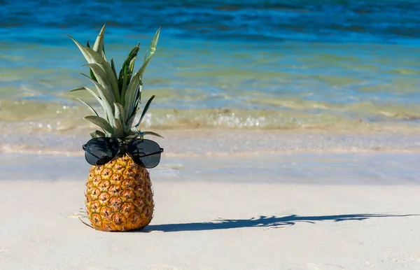 Ananas Dans Des Lunettes Bord Mer Océan Vacances Plage — Photo