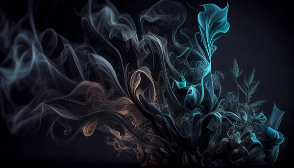 在黑暗的背景下形成异想天开的形状的烟雾抽象 — 图库照片