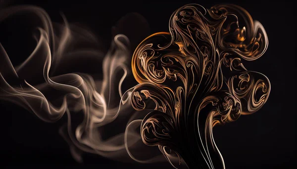 煙の抽象化は暗い背景に気まぐれな形を形成し — ストック写真