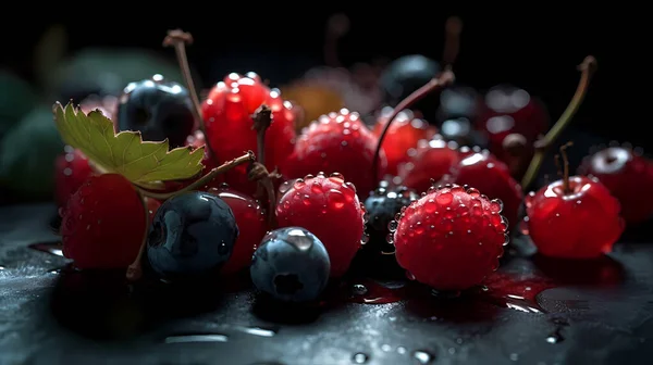 在黑暗的背景下对几类浆果进行了分类 — 图库照片