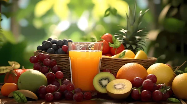 Fruit Juice Fresh Plucked Fruits Front View — Stock Photo, Image