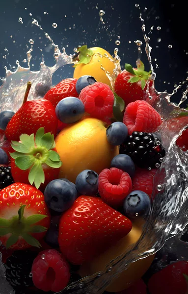 Frutas Frescas Salpicaduras Agua Transparentes Vista Frontal Fotos de stock