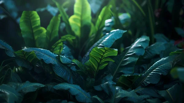 Tropikal Ormandaki Yemyeşil Bitki Örtüsü Arka Plan Görüntüsü Telifsiz Stok Imajlar