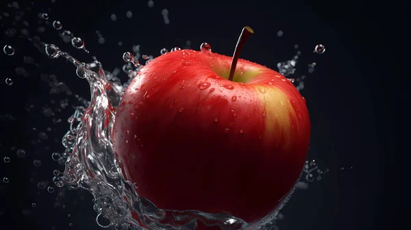 Juicy Fresh Apples Clear Water Splashes Front View — Stock Photo, Image