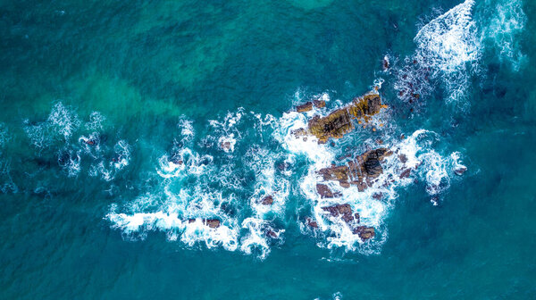 Beautiful Indian Ocean coastline on the island of Sri Lanka, Mirissa. Aerial photography.