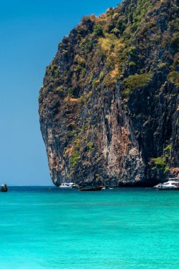 Tayland 'daki Phi Phi Ley adasındaki güzel Maya Körfezi plajı.