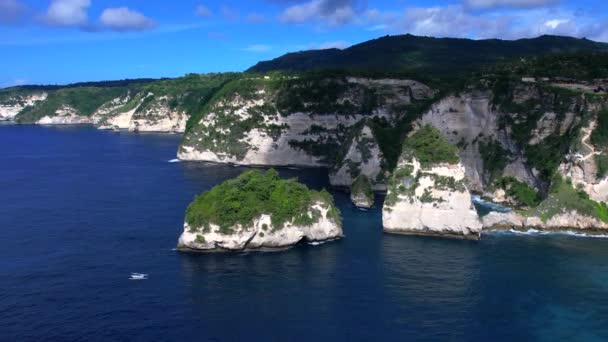 Belle Plage Diamants Sur Île Nusa Penida Indonésie Vue Dessus — Video