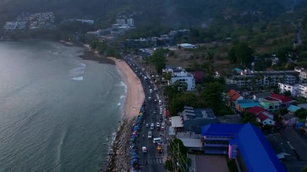 Phuket Adasında Iyi Akşamlar Patong Üst Görünüm Hava Video Çekimi — Stok video
