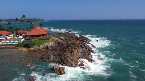 Beautiful Indian Ocean Coast Sri Lanka Dikwella Top View Aerial — Stock Video