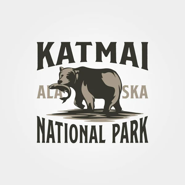 Винтажный Гризли Рисунке Логотипа Национального Парка Катмай — стоковый вектор